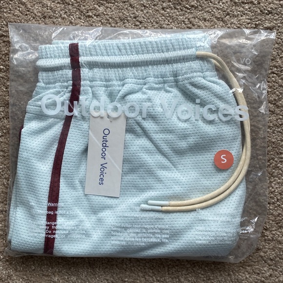 Outdoor Voices Light Blue Athletic Shorts with Maroon Trim - Picture 2 of 5